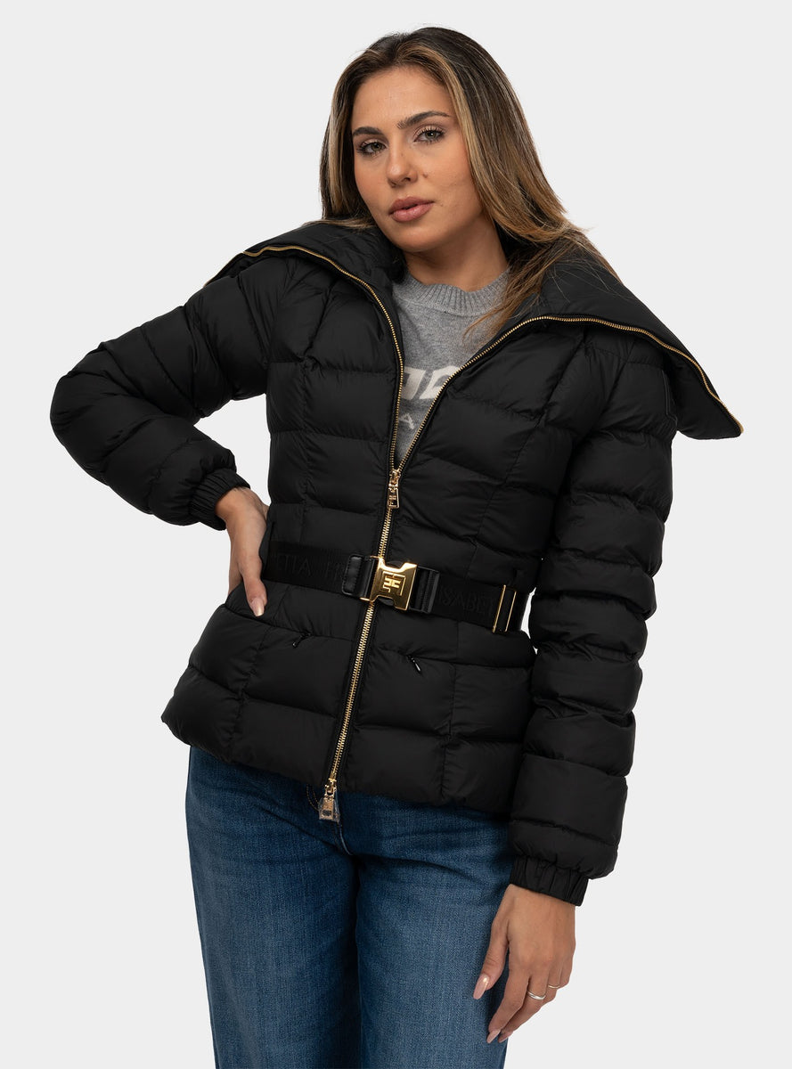 Cappotto Piumino Donna Piumino Nero Corto Elisabetta Franchi
