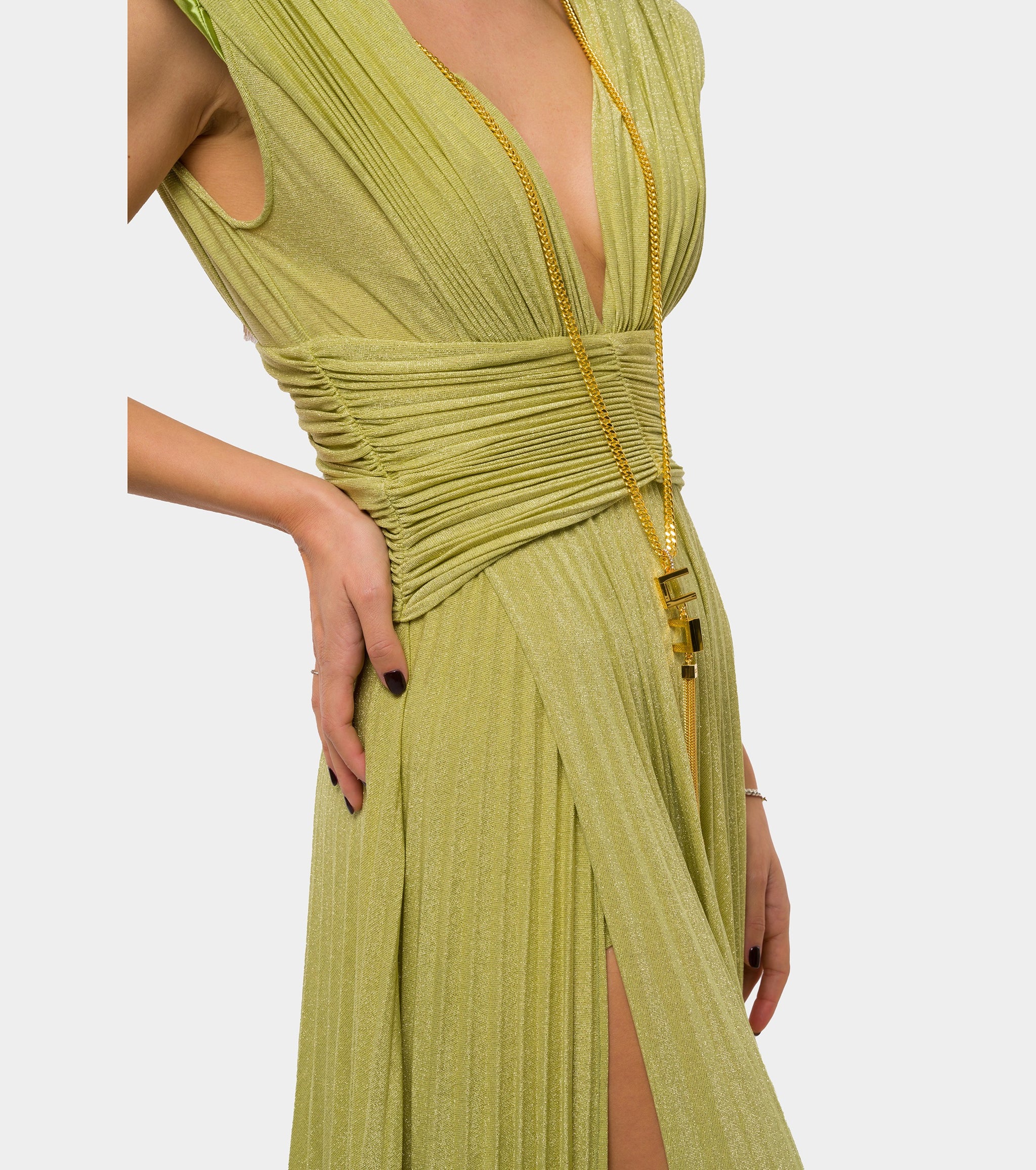 Pistacchio Vestito Elisabetta Franchi Verde Lungo ELISABETTA FRANCHI  Women's Long Green Dress In Shiny Viscose