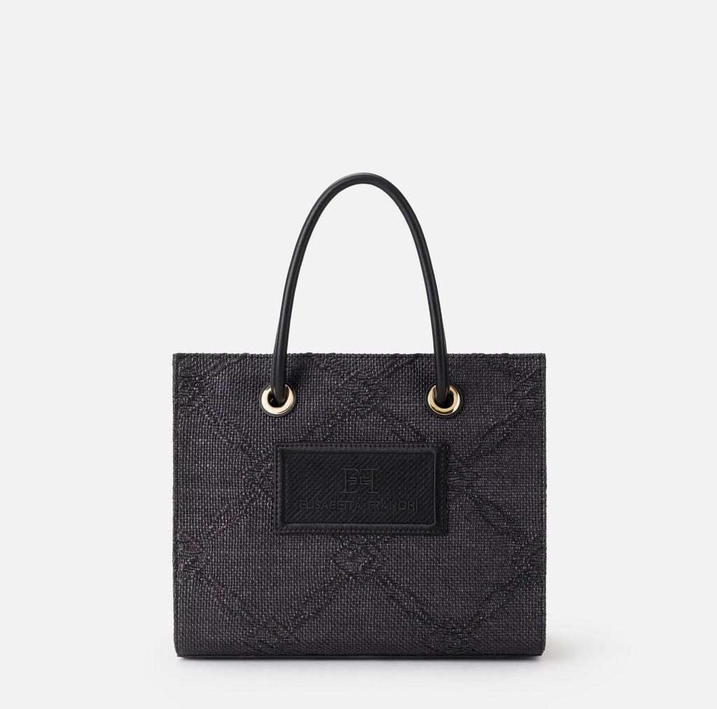 Borsa tote piccola in rafia jacquard nero BS83A52E2 110 NERO ELISABETTA FRANCHI 