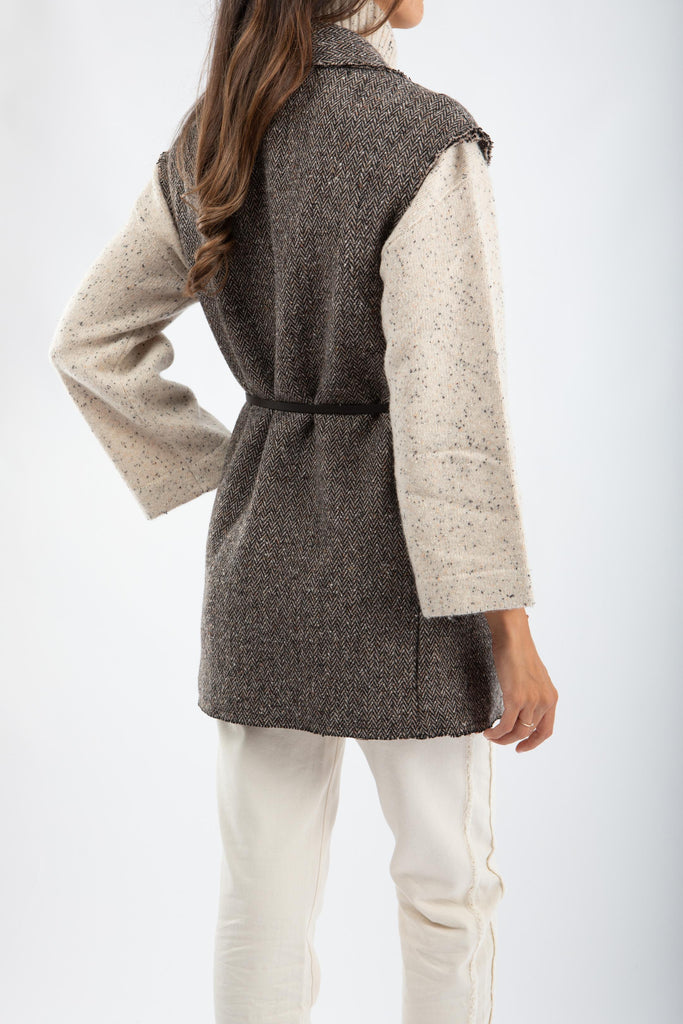 Gilet lungo in lana e seta con cintura 521SD35018 529026-01 ALESSIA SANTI 