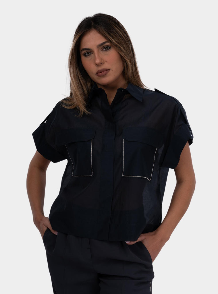 Camicia in organza di cotone e seta opaca Blu S06055 08372 761 PESERICO 