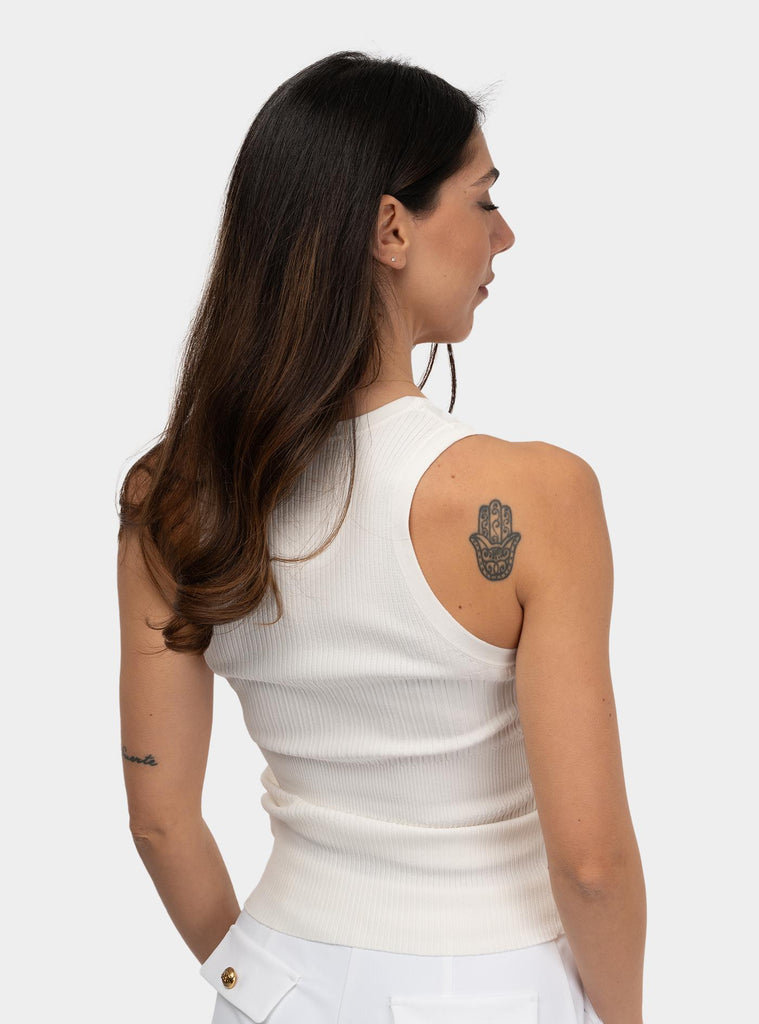 Top a coste con scollo a v Bianco TK35T51E2 360 AVORIO ELISABETTA FRANCHI 