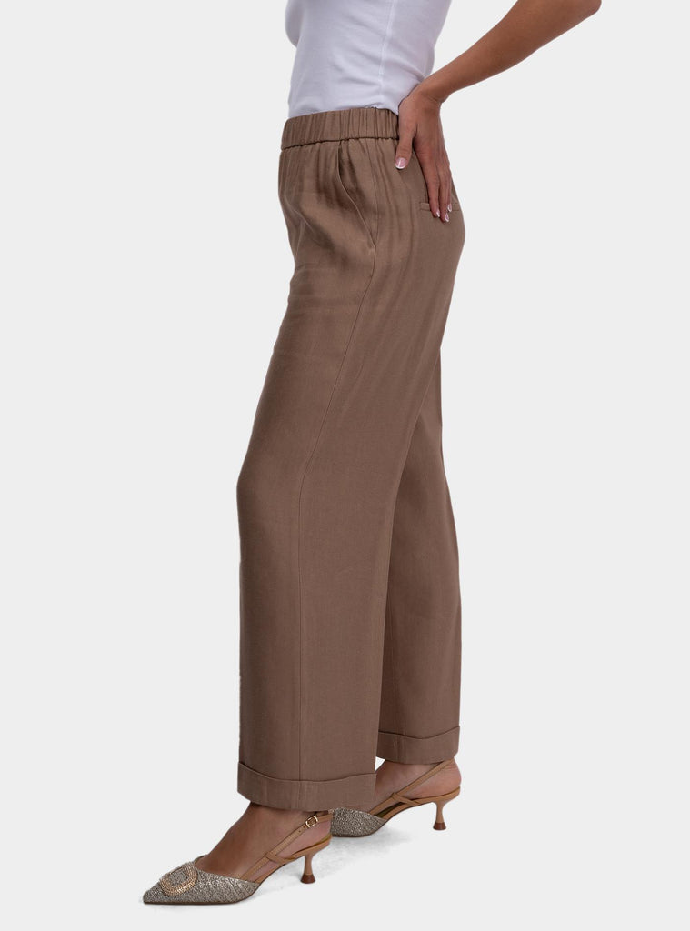 Pantaloni donna in gabardina lucida di viscosa e lino Cappuccino P04036 01921 048 PESERICO 