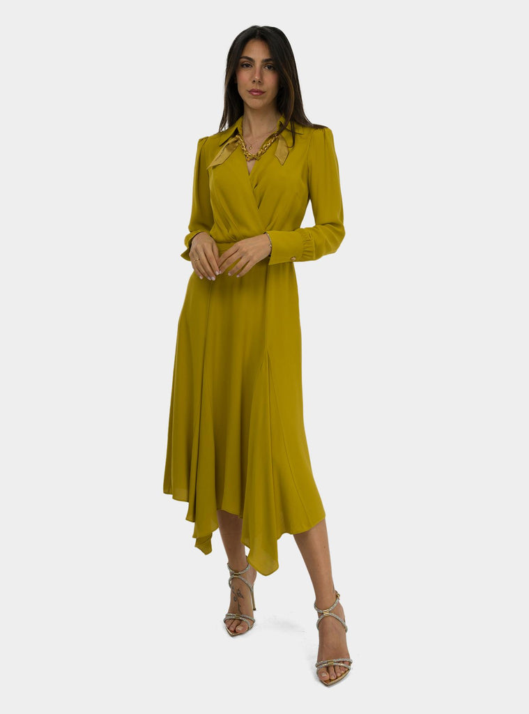 Abito in georgette con foulard gioiello curry<BR/> AB86352E2 DC6CURRY ELISABETTA FRANCHI 