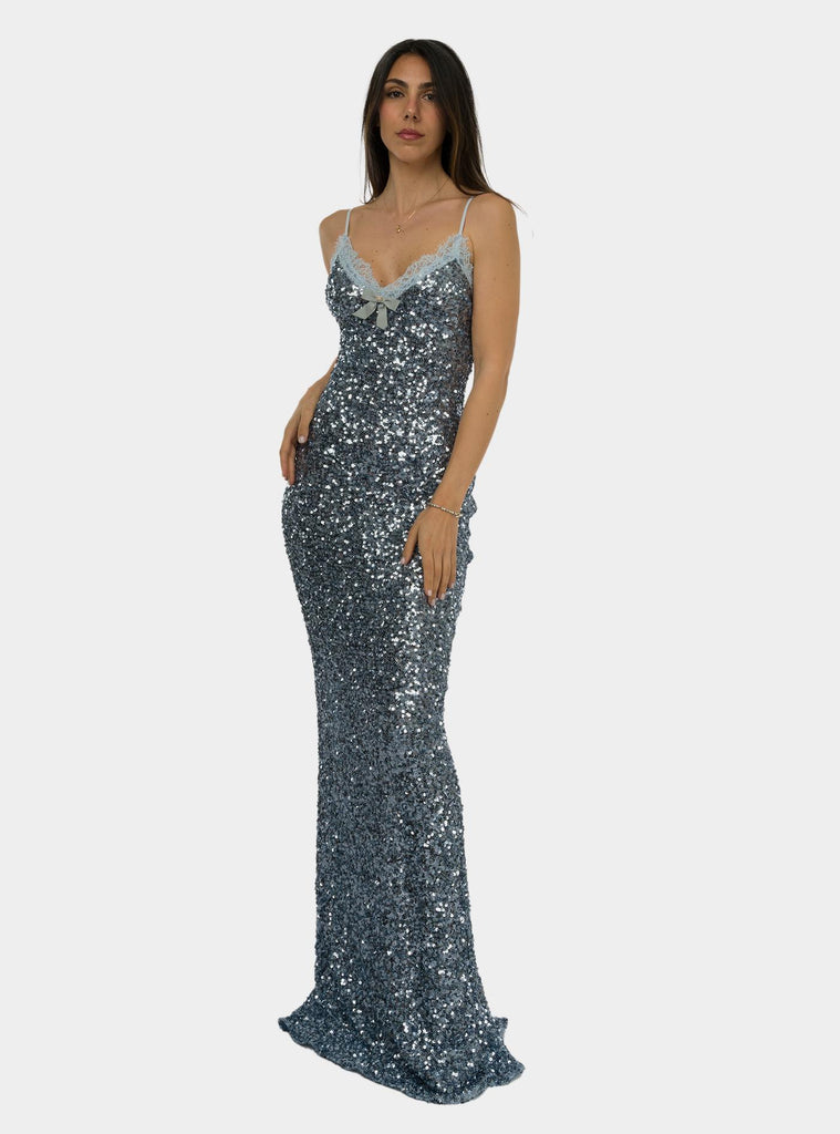 Abito red carpet in paillettes e pizzo sky blue<BR/> ABR4952E2 A28SKYBLUE ELISABETTA FRANCHI 