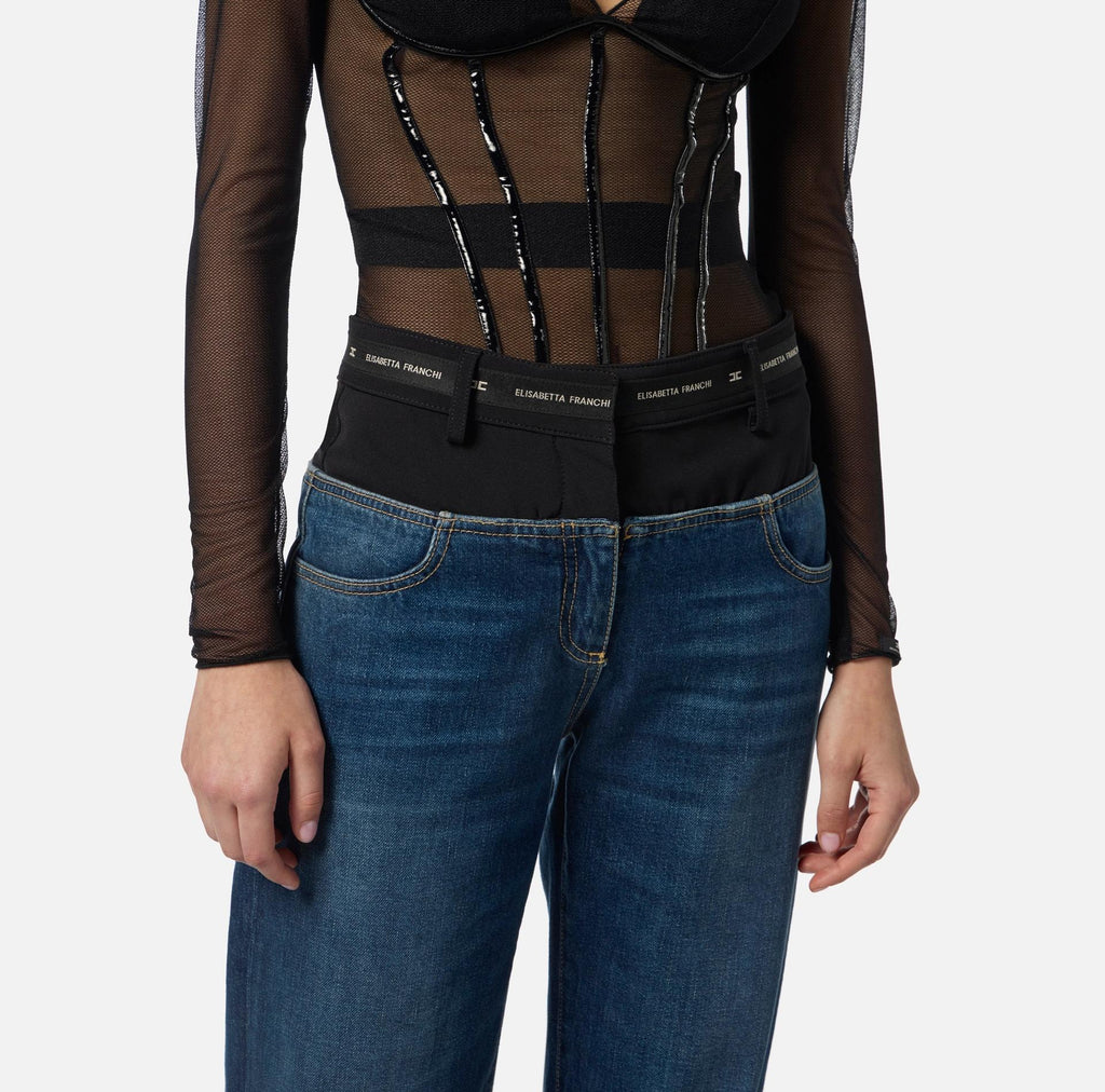 Denim con fascia in crepe leggero Blue Denim/Nero PJ10N56E2 EI1 BLUE DENIM/NERO ELISABETTA FRANCHI 