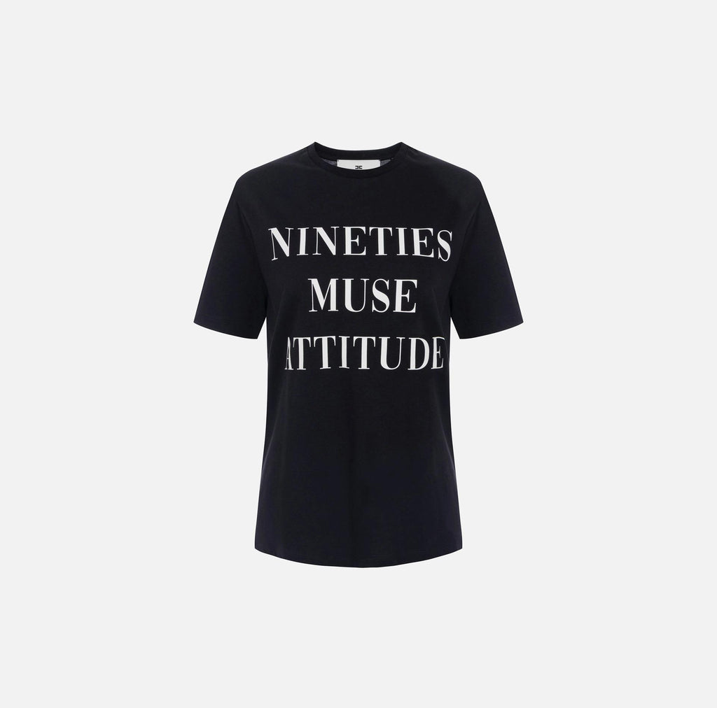 T-shirt in jersey di cotone con lettering Nero MA65D56E2 110 ELISABETTA FRANCHI 