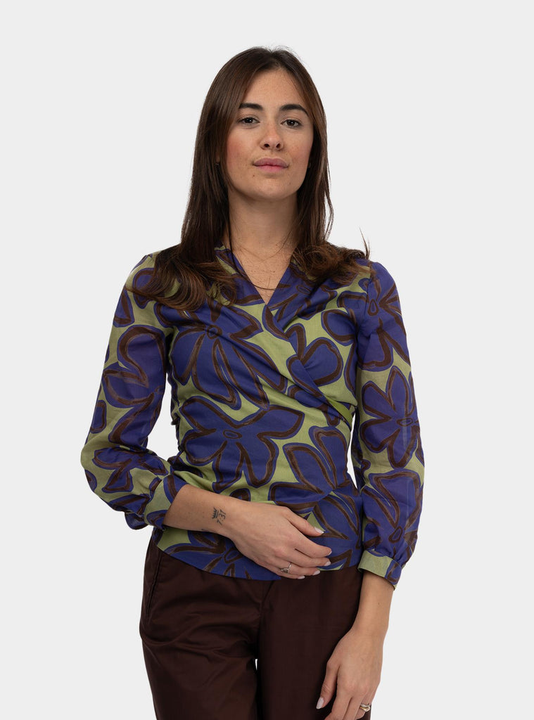Camicia con nodo a fantasia Multicolor SS25610T056 AZUL NIU 