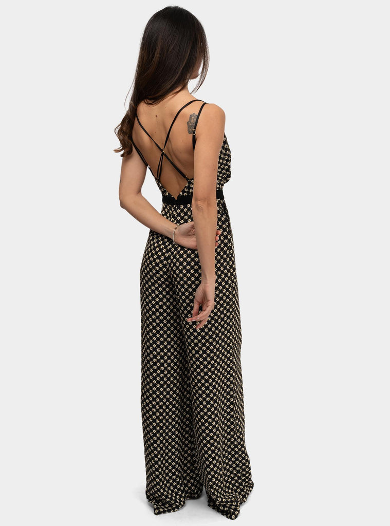 Tuta in georgette con stampa a rombi Nero TU03551E2 DJ5 NERO/BURRO/CURRY ELISABETTA FRANCHI 