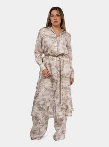 Pantalone ampio a fantasia in seta Panna ZEUS 001 MAX MARA 