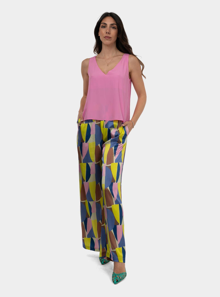 Pantaloni fantasia in seta Multicolor SS25217T000 PLATANO NIU 