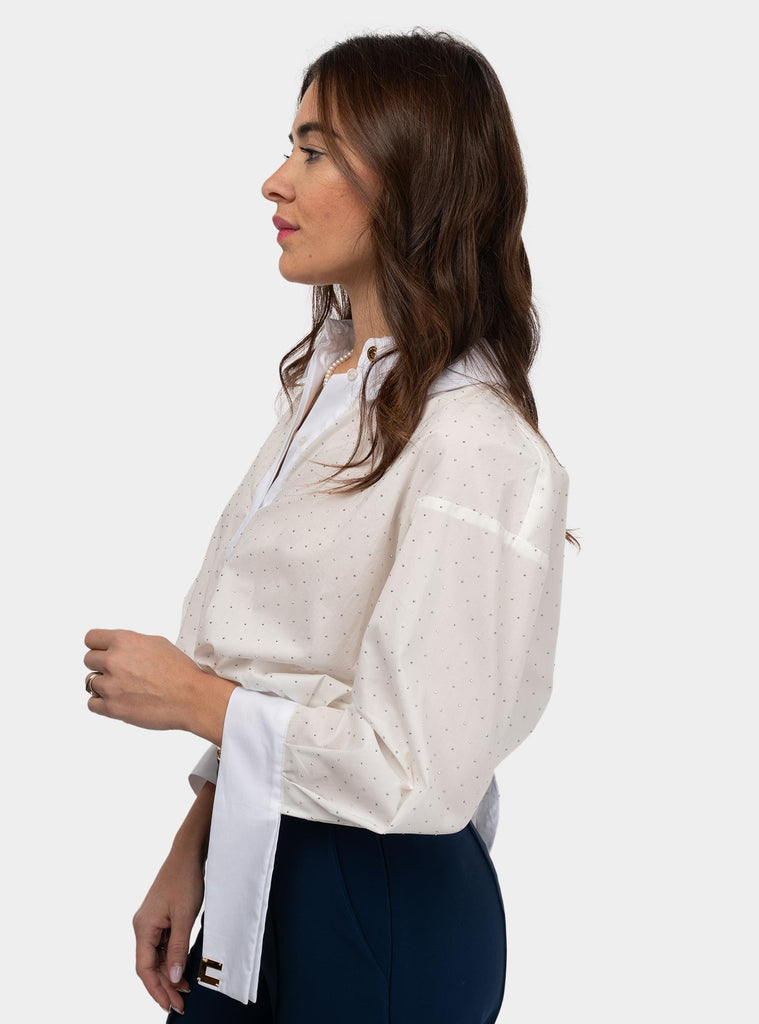 Camicia in popeline con strass nodo Bianco CA08151E2V390 100BIANCO ELISABETTA FRANCHI 