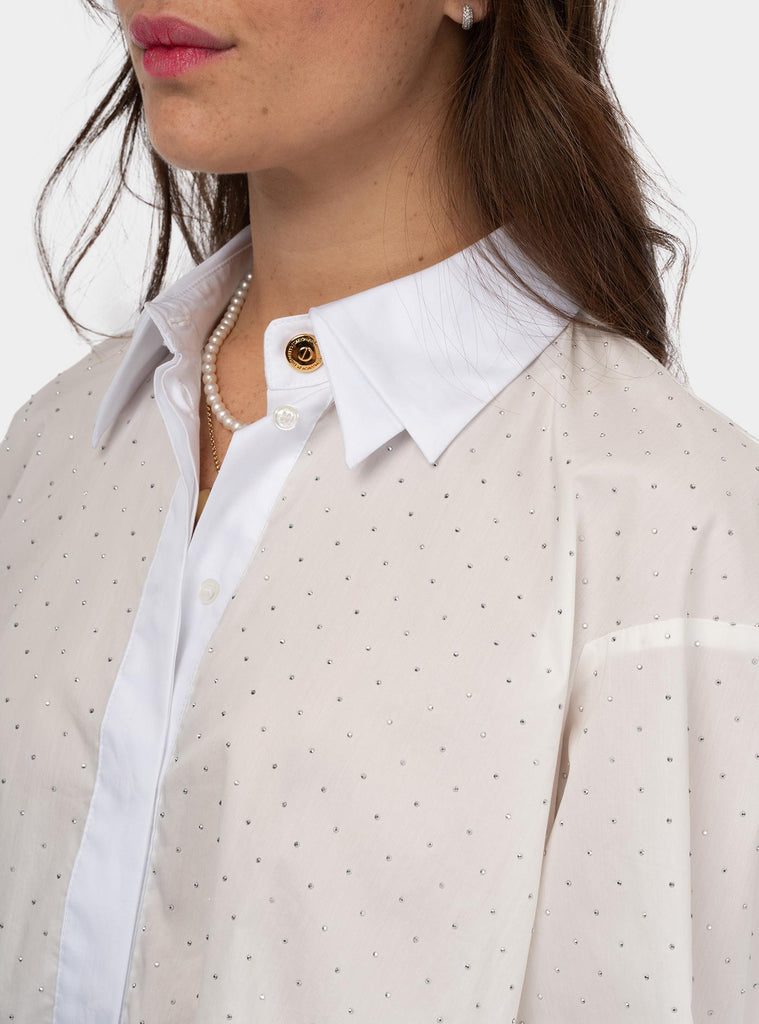 Camicia in popeline con strass nodo Bianco CA08151E2V390 100BIANCO ELISABETTA FRANCHI 
