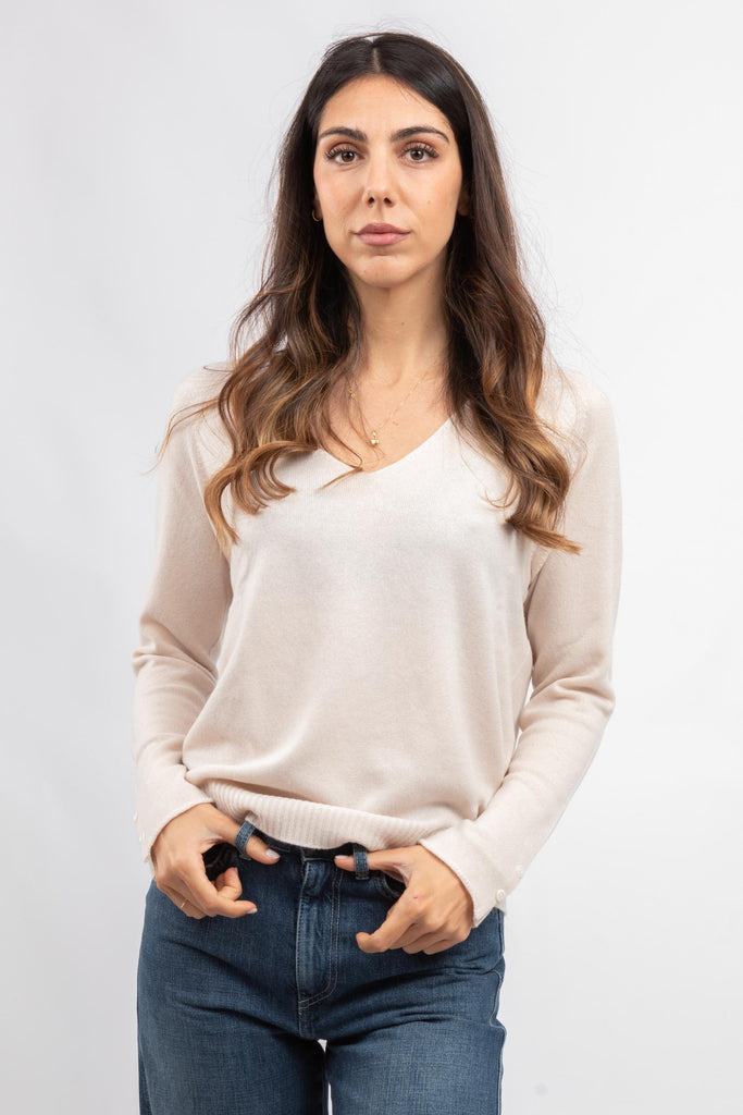 Pullover scollo a V in lana e cashmere Panna 54280/12869 113 GRAN SASSO 