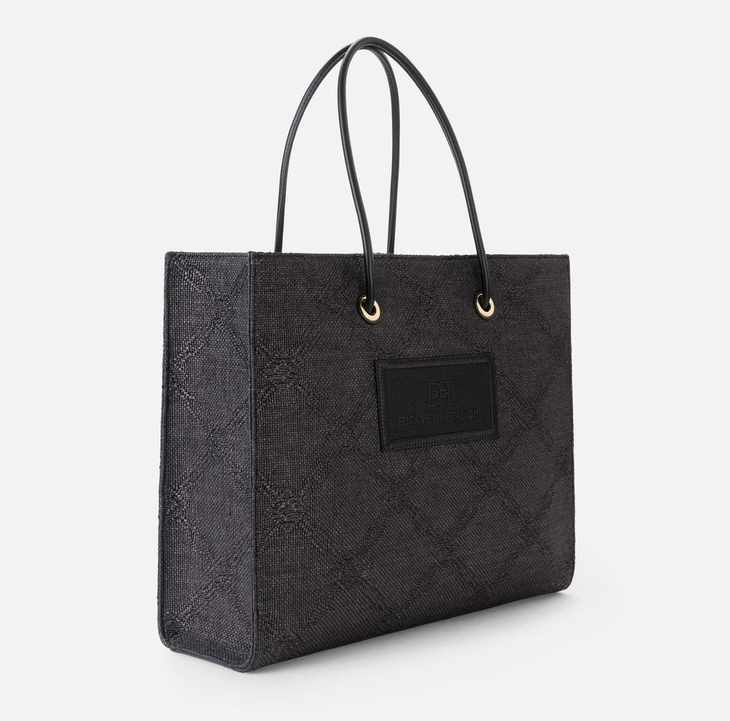 Borsa tote grande in rafia jaquard nero BS82A52E2 110 NERO ELISABETTA FRANCHI 