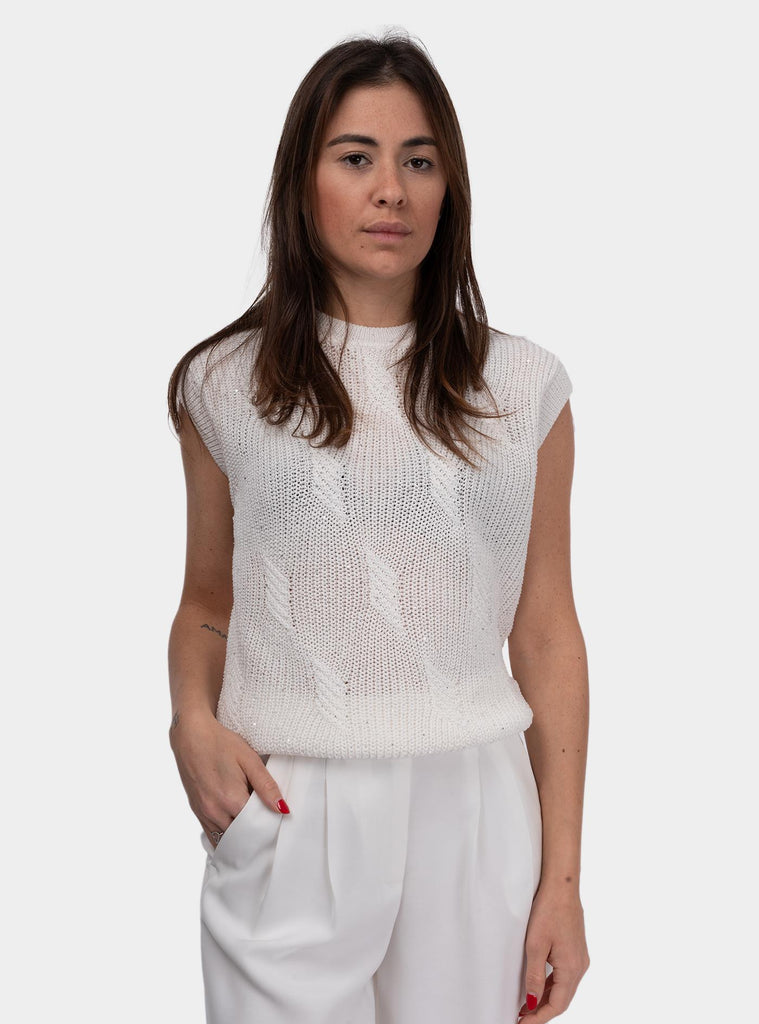 Maglia in cordinetto di cotone e paillettes S98162F07 09110 002 PESERICO 