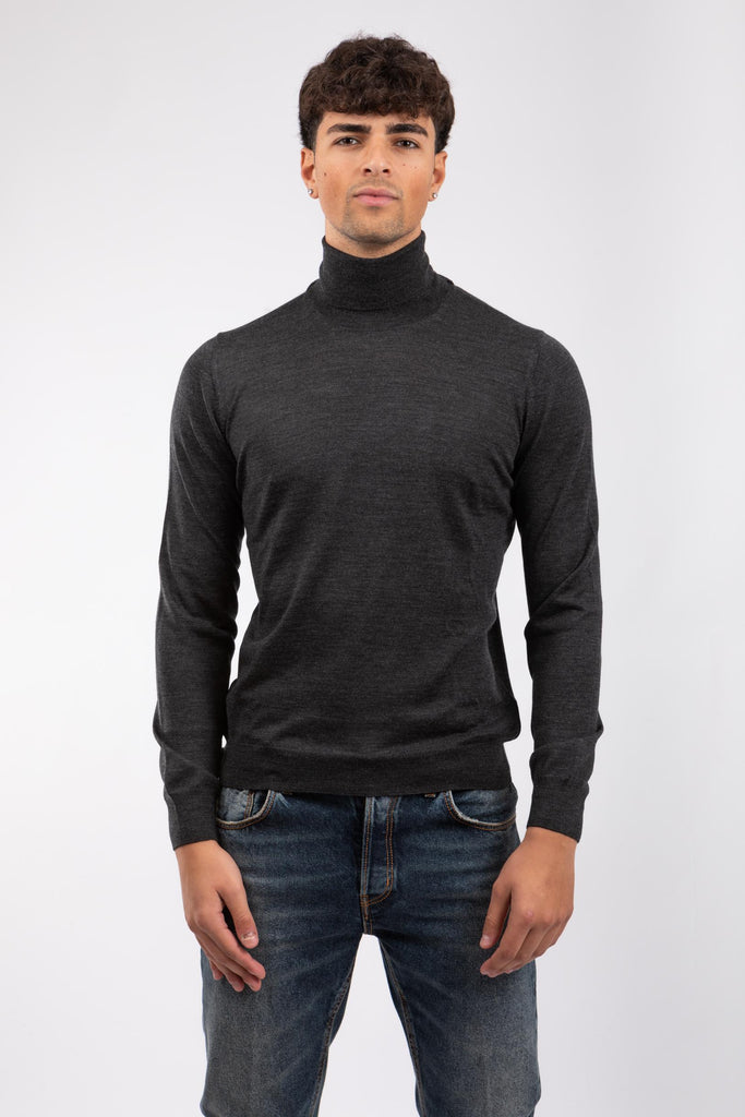 Maglia uomo a collo alto in misto seta Antracite MIKE GSI25-05 524 TAGLIATORE 