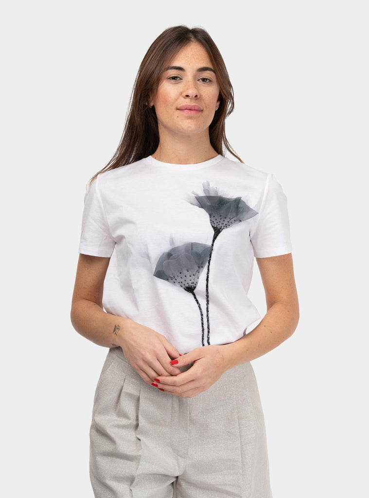 T-shirt con fiori Bianco AZZURRO 014 MAX MARA 