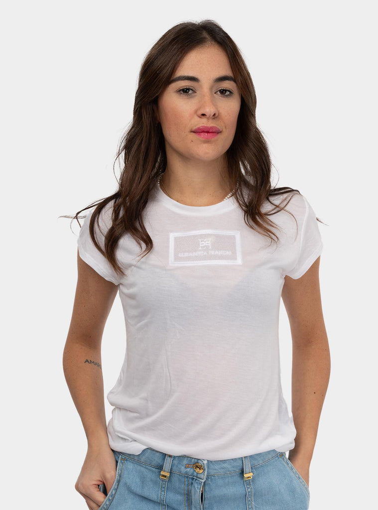T-shirt in jersey con ricamo Bianco MA00451E2 270 GESSO ELISABETTA FRANCHI 