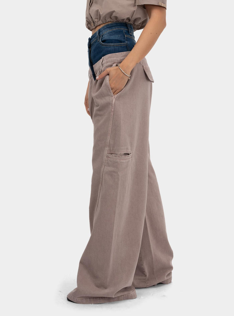 Pantalone cargo in cotone con baschina in denim PJ92D51E2 DL8BLUEVINTAGE ELISABETTA FRANCHI 