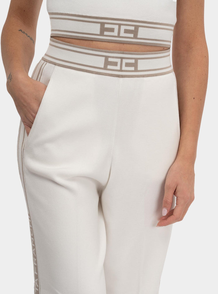Pantaloni in viscosa con bande a contrasto Bianco KP65S51E2 DK6 AVORIO/GREIGE ELISABETTA FRANCHI 