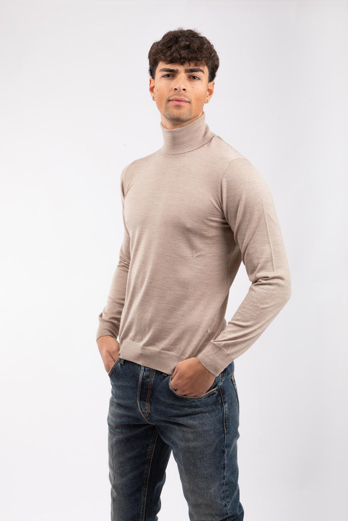 Maglia uomo collo alto beige in misto seta MIKE GSI25-05 724 TAGLIATORE 