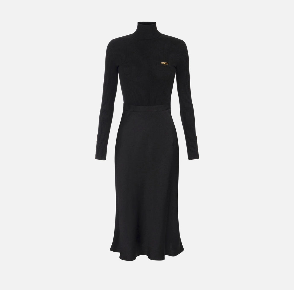 Abito in maglia a costine a costine e raso con taschino Nero AM06B56E2 110NERO ELISABETTA FRANCHI 