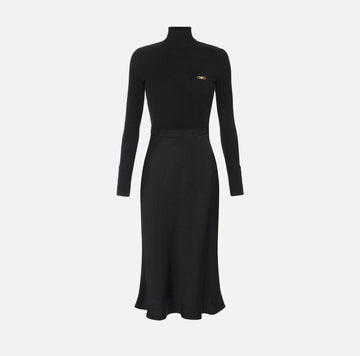 Abito in maglia a costine a costine e raso con taschino Nero AM06B56E2 110NERO ELISABETTA FRANCHI 