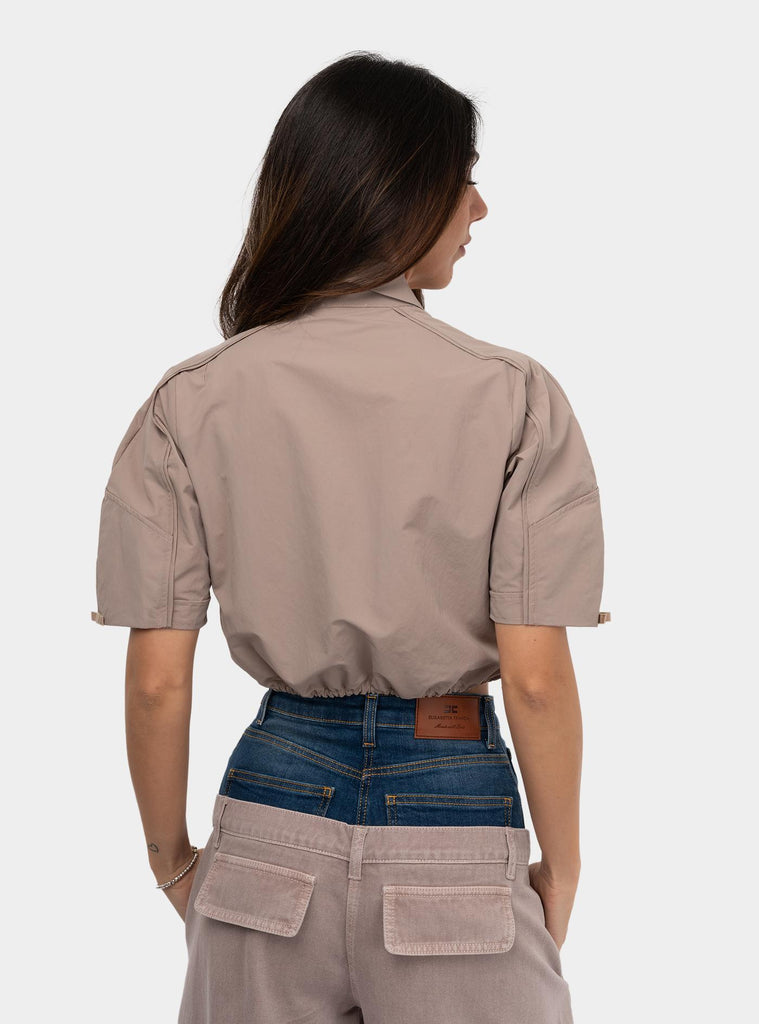 Camicia cropped in tessuto vela Beige CA10051E2 DC4GREIGE ELISABETTA FRANCHI 
