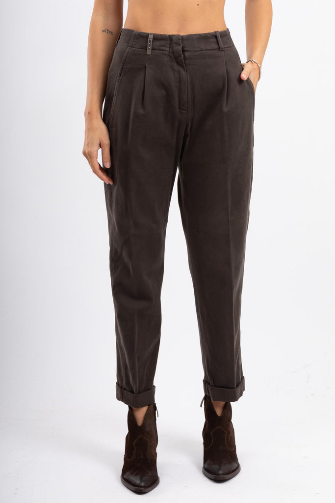 Pantalone con elastico gabardina Marrone P04610T3 02487 053 PESERICO 