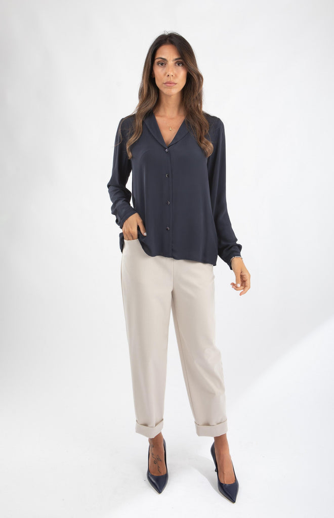 Camicia in crepe con revers Blu 521SD45020 S3982 ALESSIA SANTI 