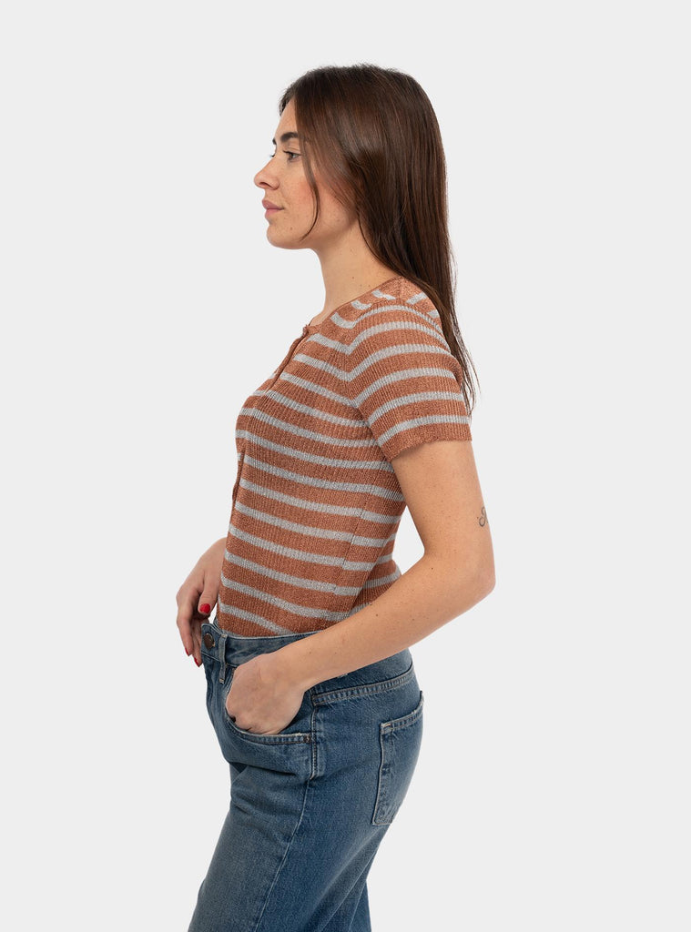 T-shirt a righe con bottoni Bronzo 52-K03 4 UNIVERSEL 