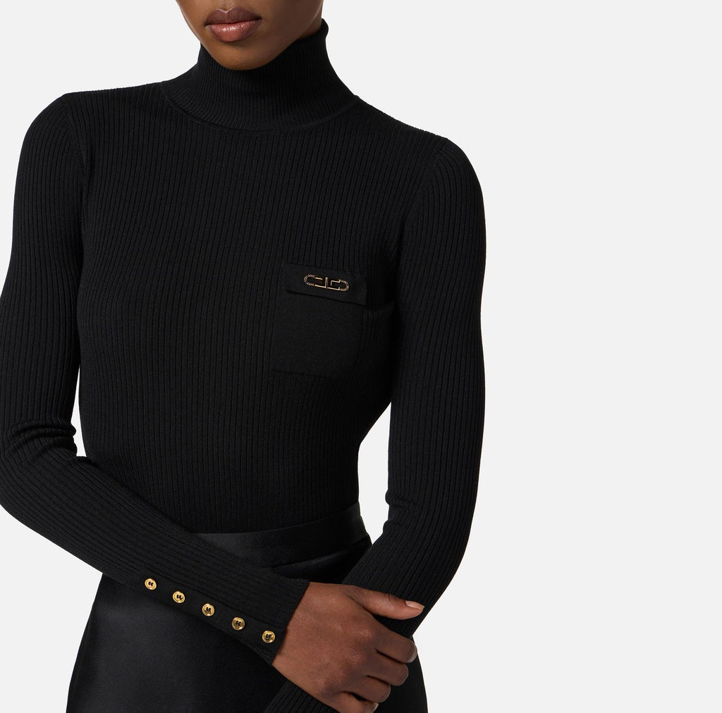 Abito in maglia a costine a costine e raso con taschino Nero AM06B56E2 110NERO ELISABETTA FRANCHI 