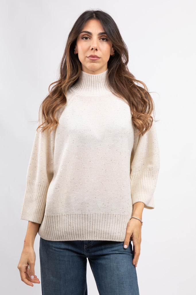 Maglia con paillettes Panna 13207/33007 002 GRAN SASSO 