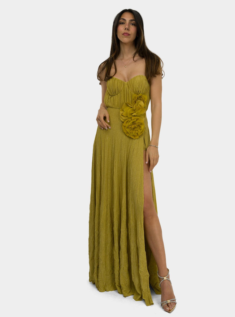 Abito red carpet in jersey lurex con fiore ricamato curry ABR2252E2 DC6CURRY ELISABETTA FRANCHI 