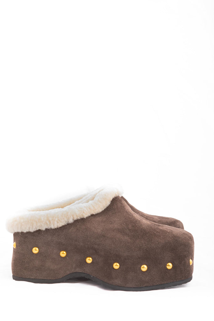Zoccolo con pelliccia Carola Coffee CAROLA-A2 SUEDE COFFEE MISS OLIVIA 