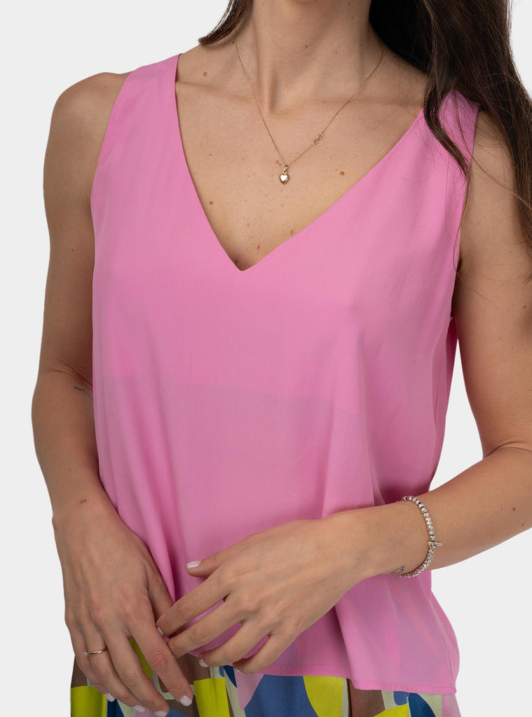 Top smanicato scollo V in misto seta Rosa SS25608T013 GOIABA NIU 