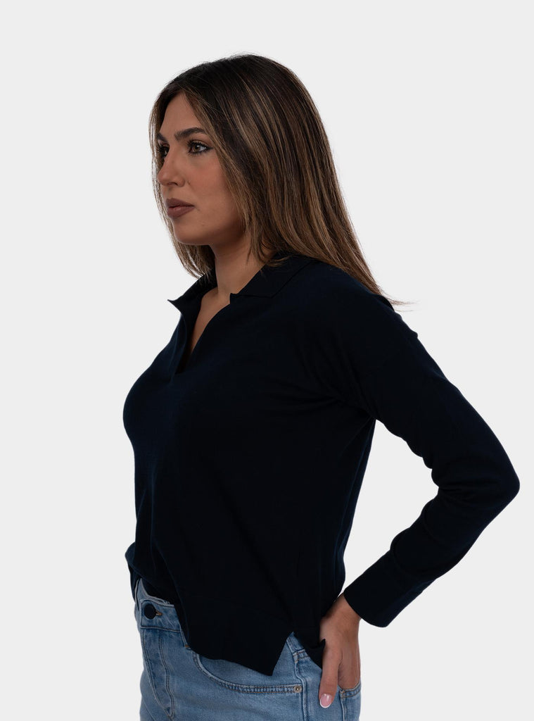 Polo donna a maniche lunghe blu 57288/14005 598 GRAN SASSO 