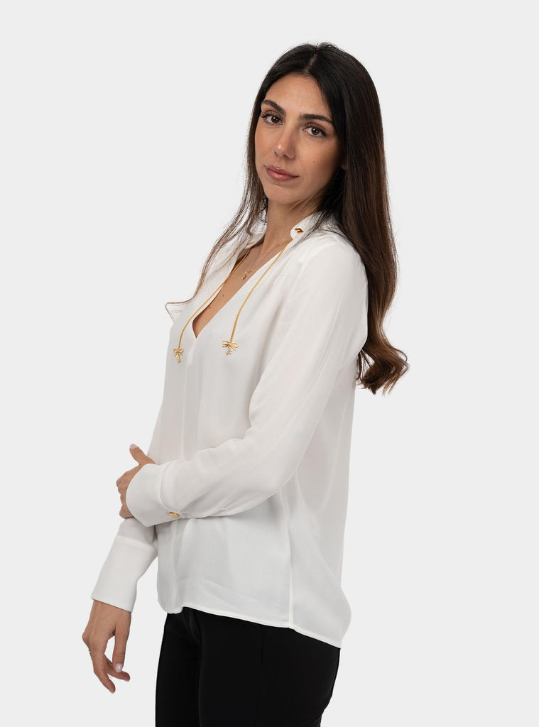 Camicia in georgette con charms e logo Bianco CA08051E2V440 360AVORIO ELISABETTA FRANCHI 