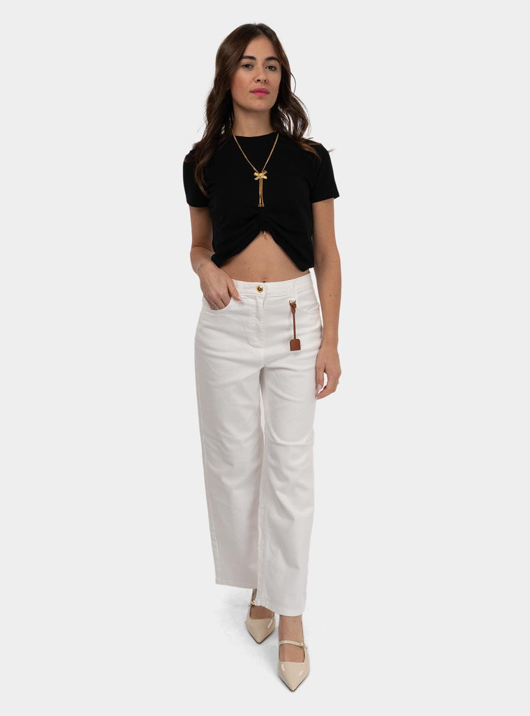 Jeans in cotone tinto con charm logato Bianco PJ87D51E2 360AVORIO ELISABETTA FRANCHI 