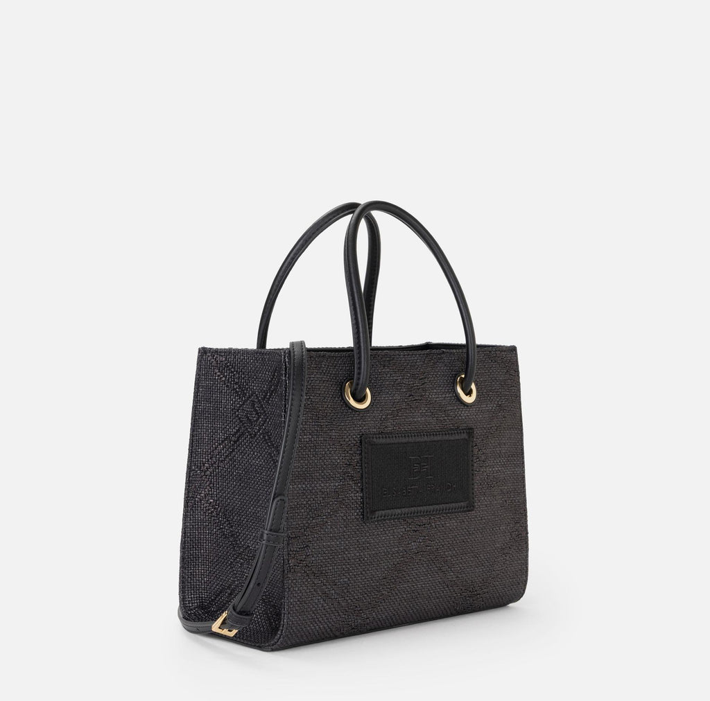 Borsa tote piccola in rafia jacquard nero BS83A52E2 110 NERO ELISABETTA FRANCHI 