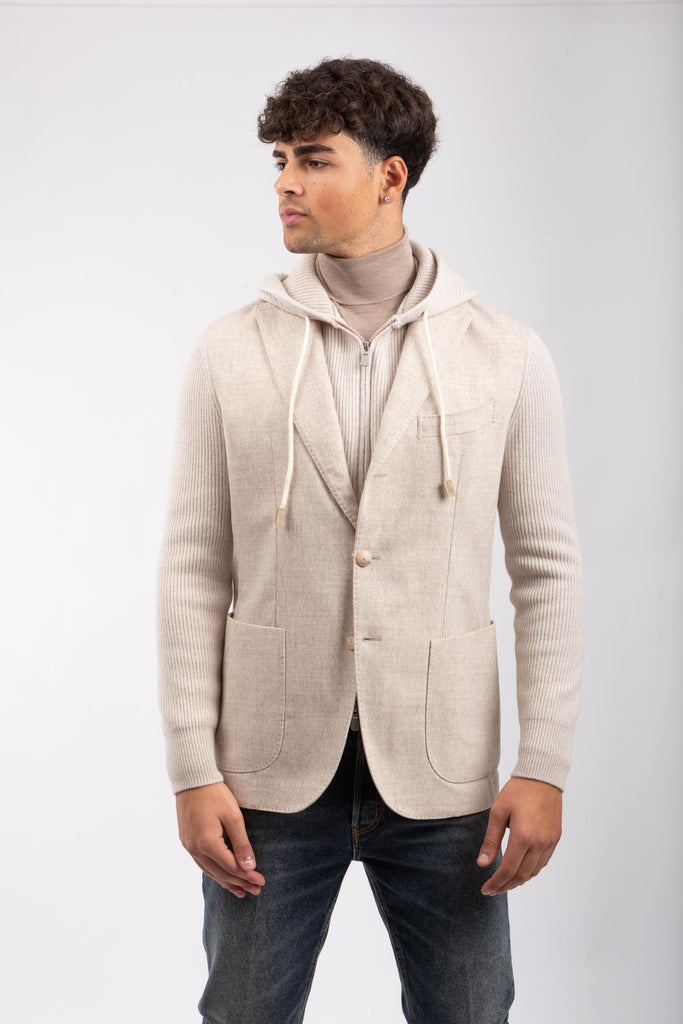 Giacca monopetto con cappuccio Panna 23133/51321 010 GRAN SASSO 