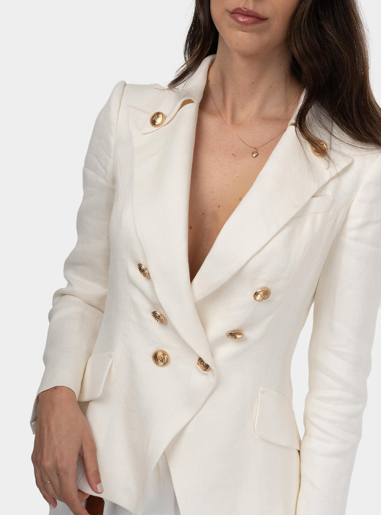 Giacca in misto lino slim Panna GI16252E2 360AVORIO ELISABETTA FRANCHI 