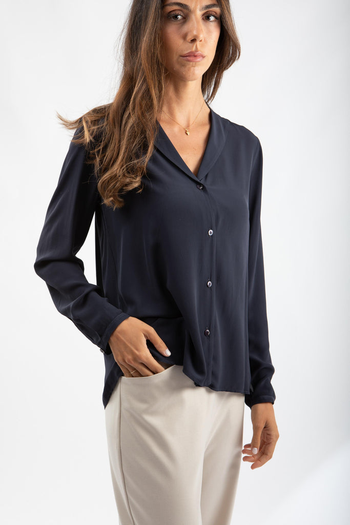 Camicia in crepe con revers Blu 521SD45020 S3982 ALESSIA SANTI 