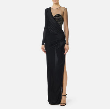 Abito red carpet in tulle e jersey con ricami cocco Nero ABR2257E2 110 ELISABETTA FRANCHI 