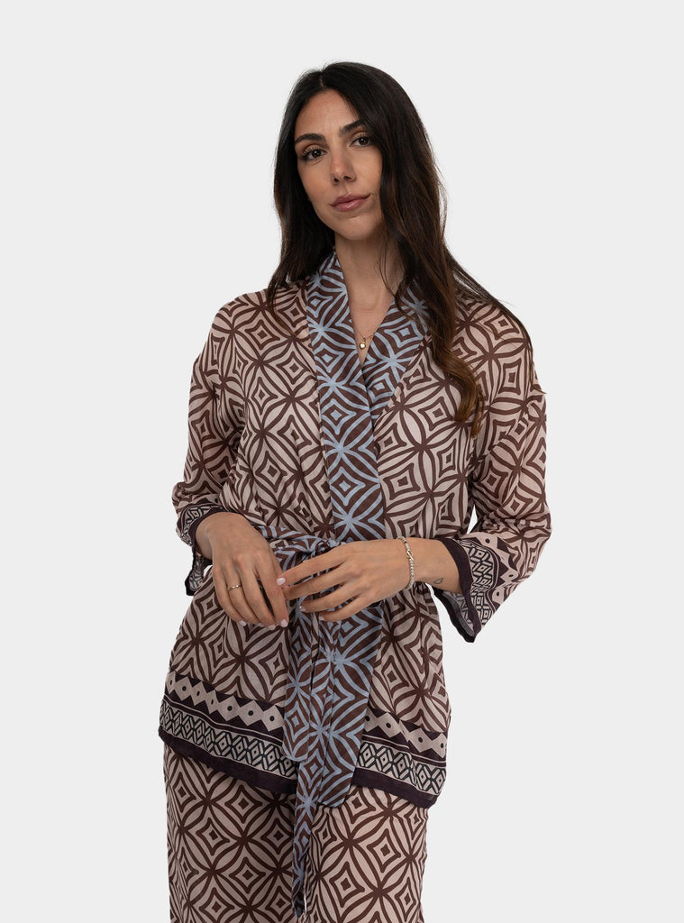Giacca kimono in seta stampata Multicolor 511SD35005 GEOMETRICO BACIO BURRO ALESSIA SANTI 
