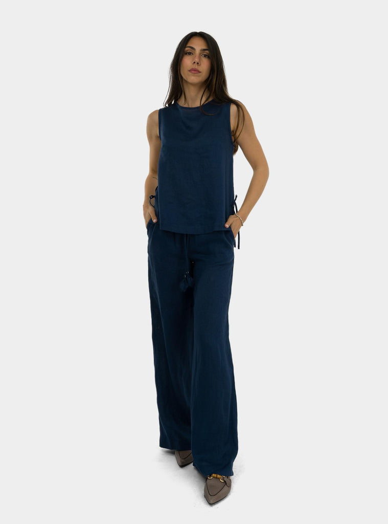 Pantalone palazzo in lino Blu DP9820-1 NIGHT OTTO D'AME 