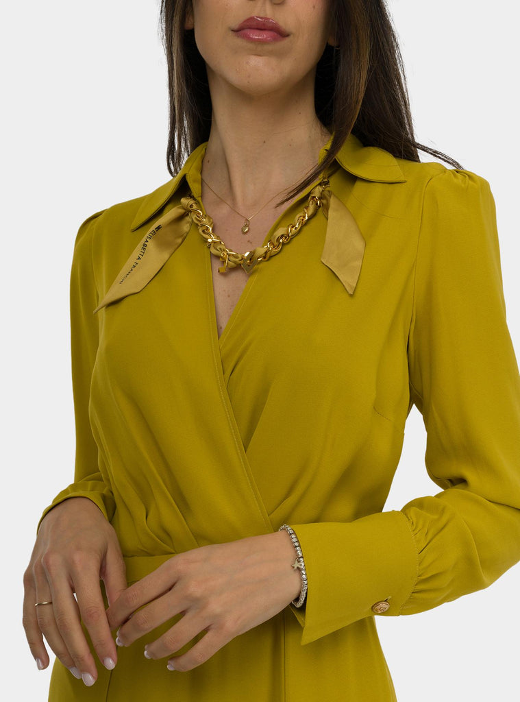 Abito in georgette con foulard gioiello curry<BR/> AB86352E2 DC6CURRY ELISABETTA FRANCHI 