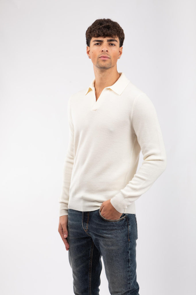 Polo skipper in maglia Panna 57120/14263 005 GRAN SASSO 