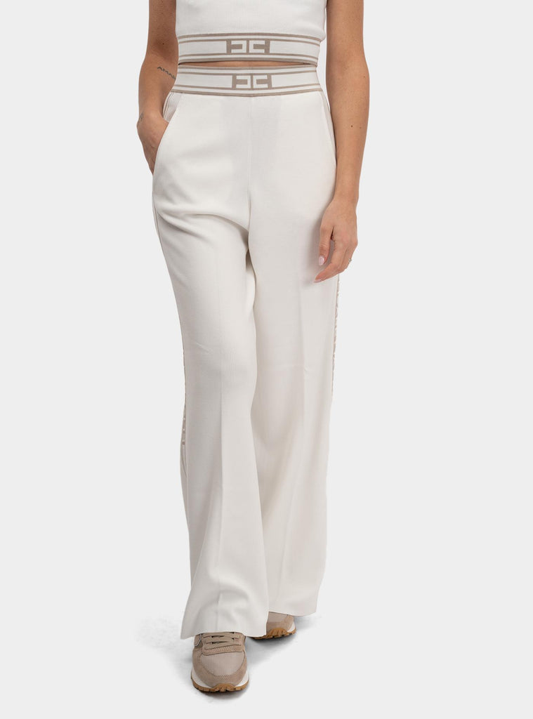 Pantaloni in viscosa con bande a contrasto Bianco KP65S51E2 DK6 AVORIO/GREIGE ELISABETTA FRANCHI 